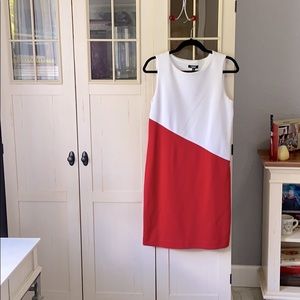Red/white asymmetrical dress